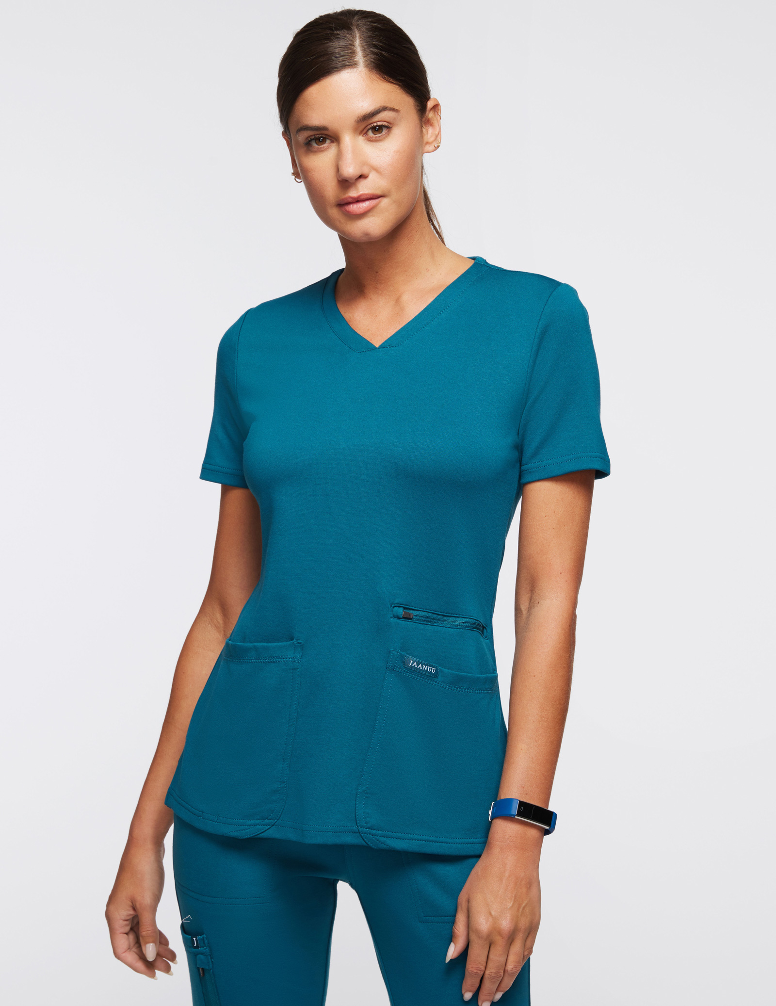 Women S Caribbean Blue 4 Pocket V Neck Scrub Top Jaanuu   F05e5724b8c6447de9f61f2c32a10f9cda9b22cb 