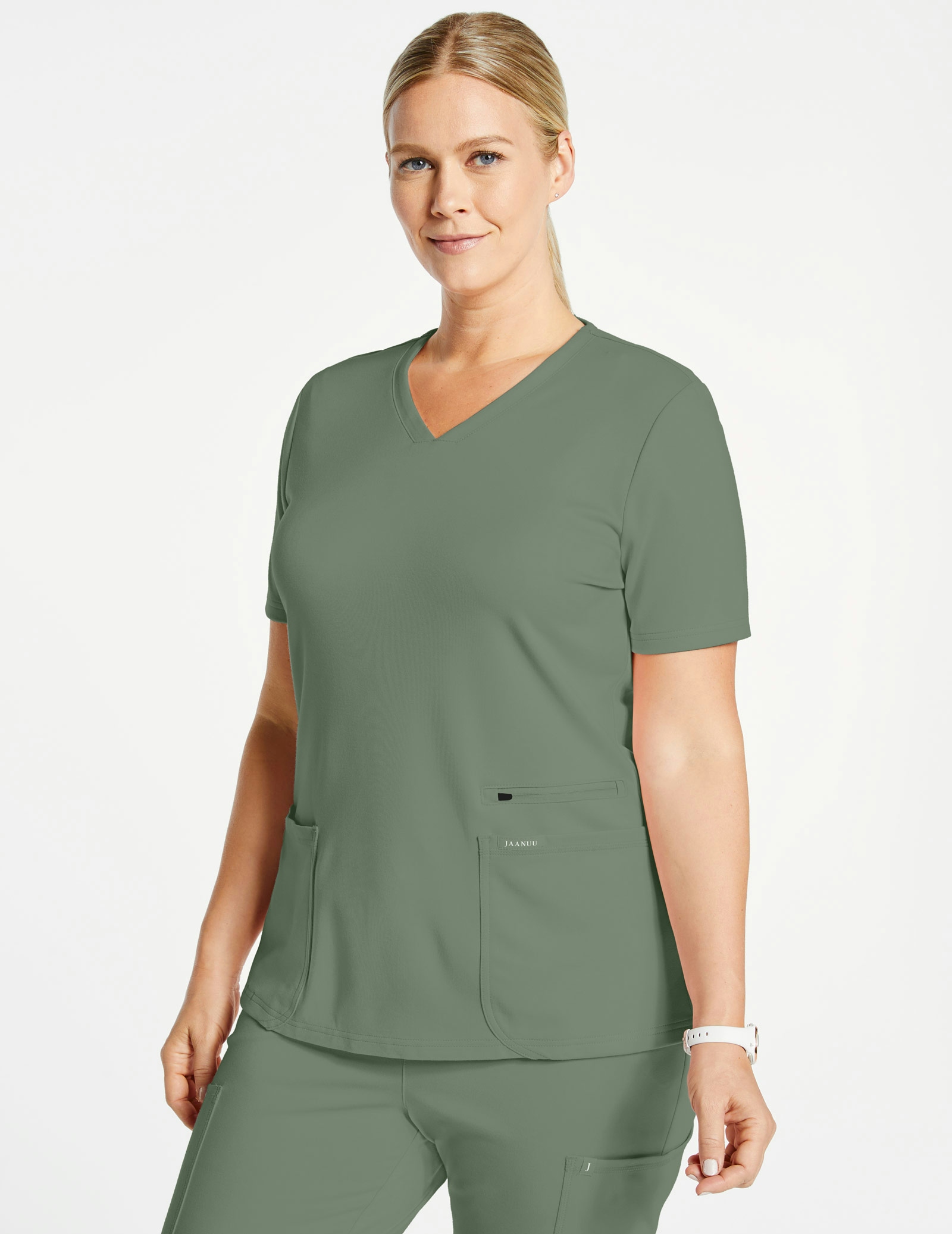 Women's 4Pocket VNeck Top in Olive Green Medical Scrubs by Jaanuu