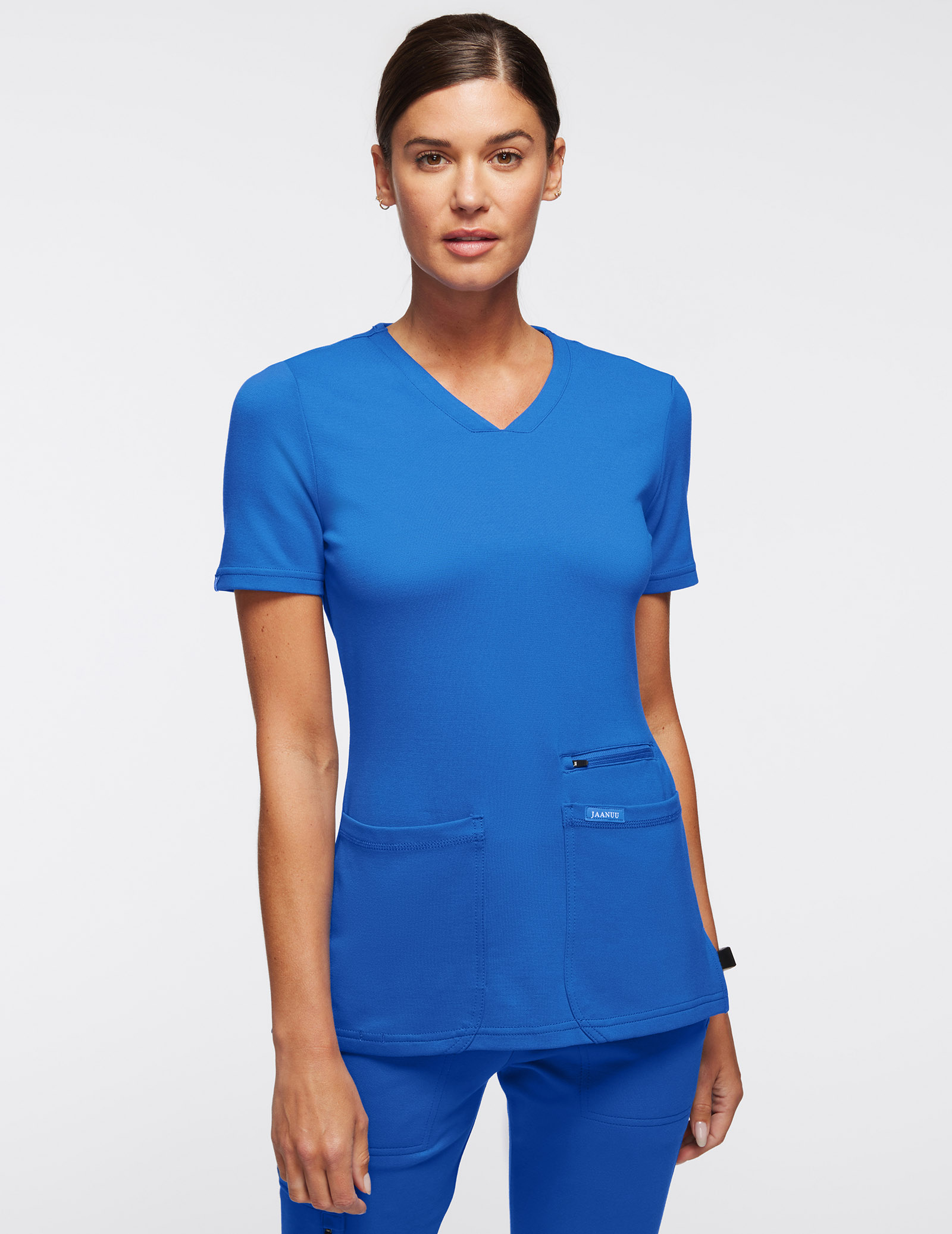 Women's Royal Blue 4-Pocket V-Neck Scrub Top | Jaanuu