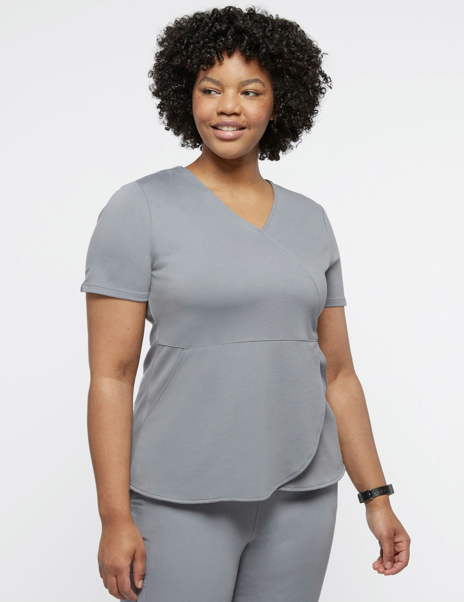 Women's Gray MockWrap Tulip Scrub Top Jaanuu
