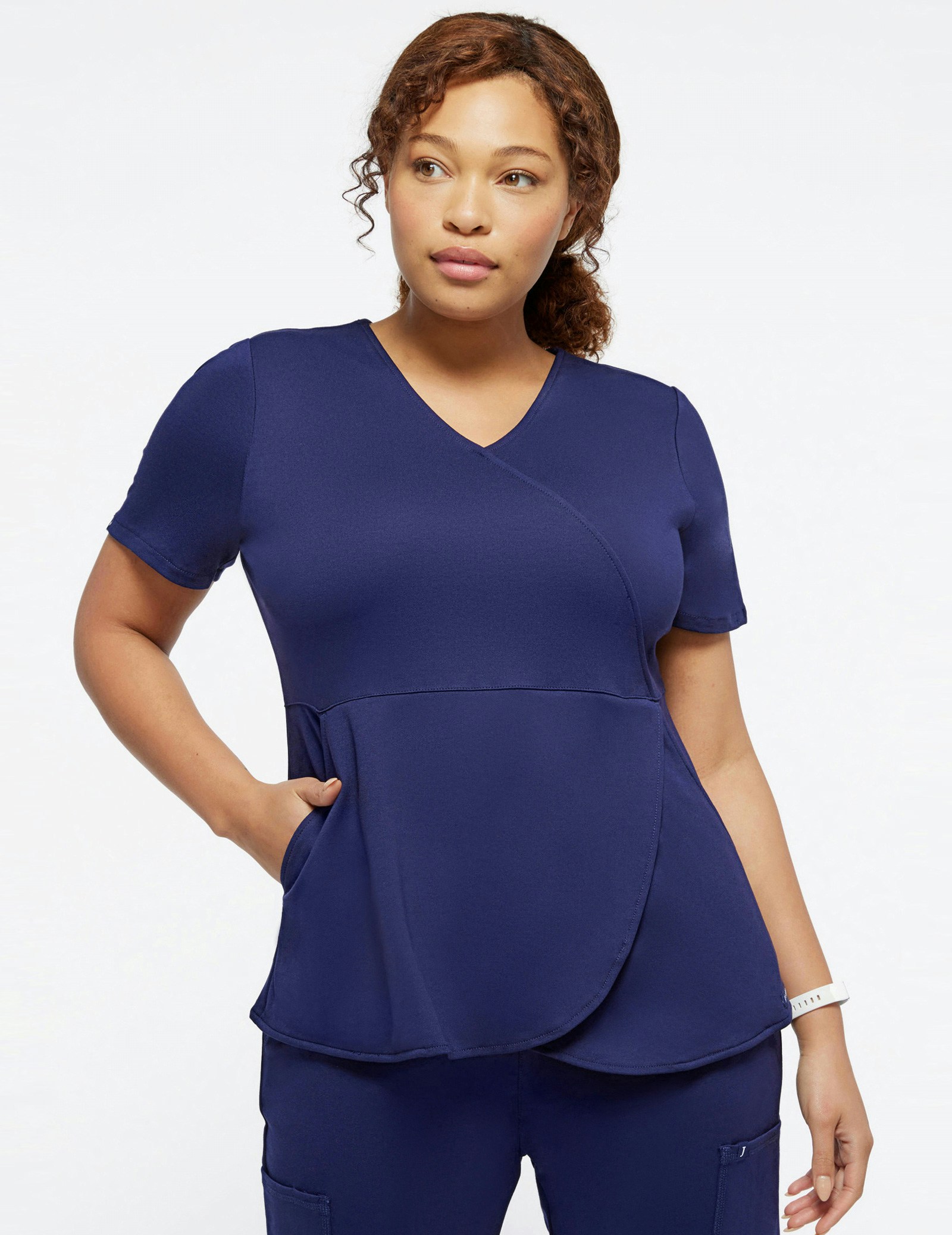 Women's Navy MockWrap Tulip Scrub Top Jaanuu