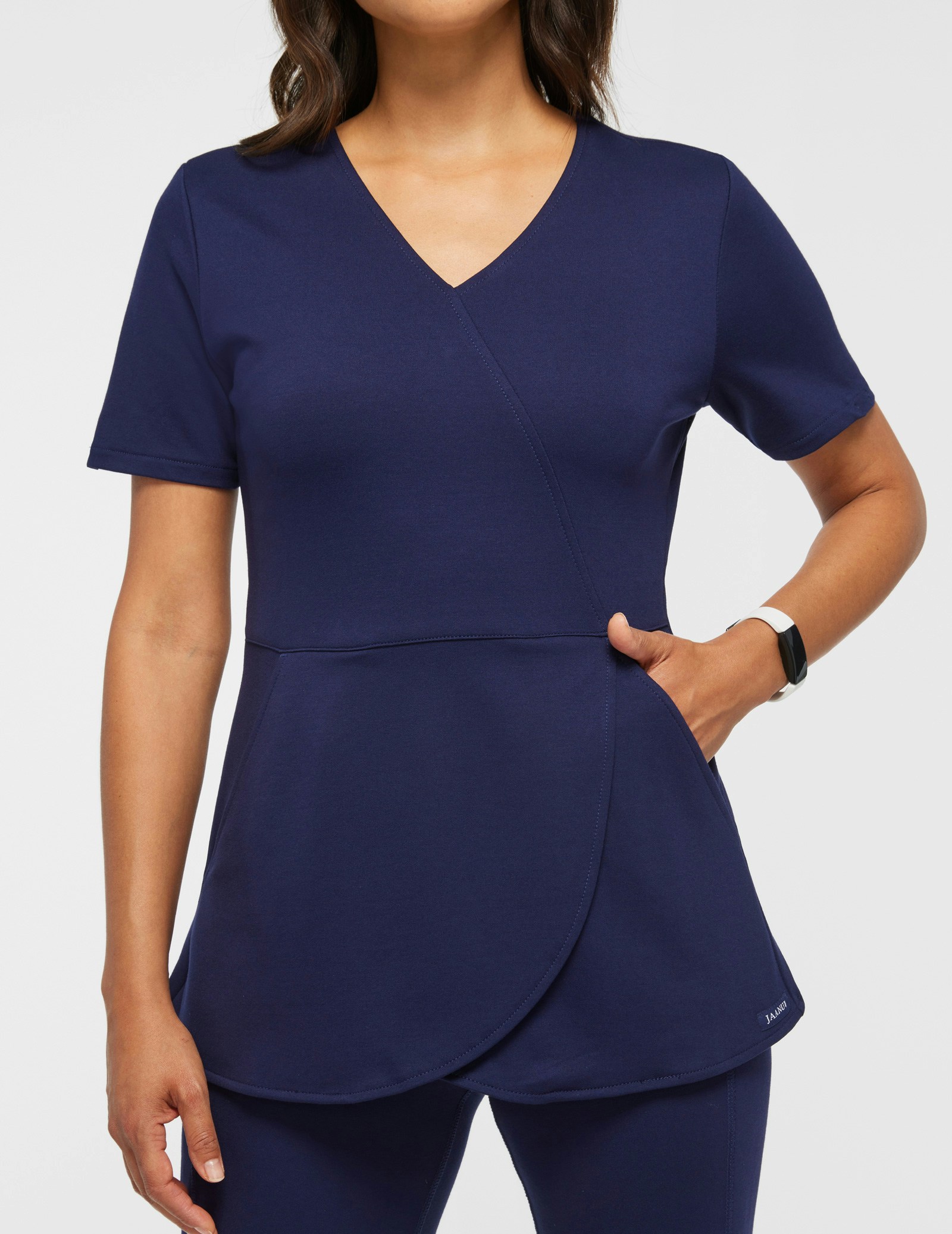 Women's Navy MockWrap Tulip Scrub Top Jaanuu