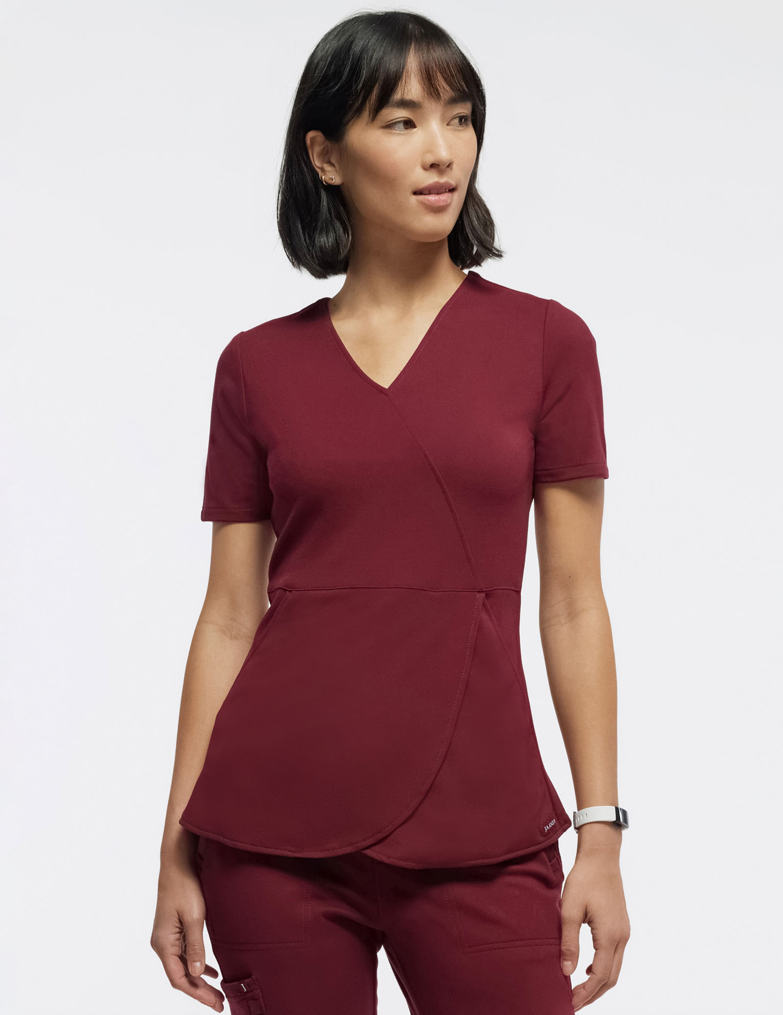 Women's Wine Mock-Wrap Tulip Scrub Top 