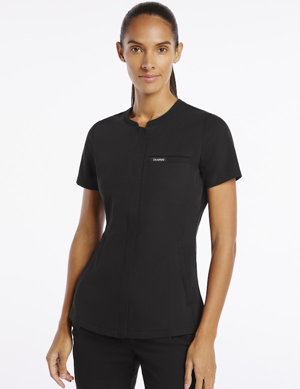 Women's Black 3Pocket Full Zip Scrub Top Jaanuu