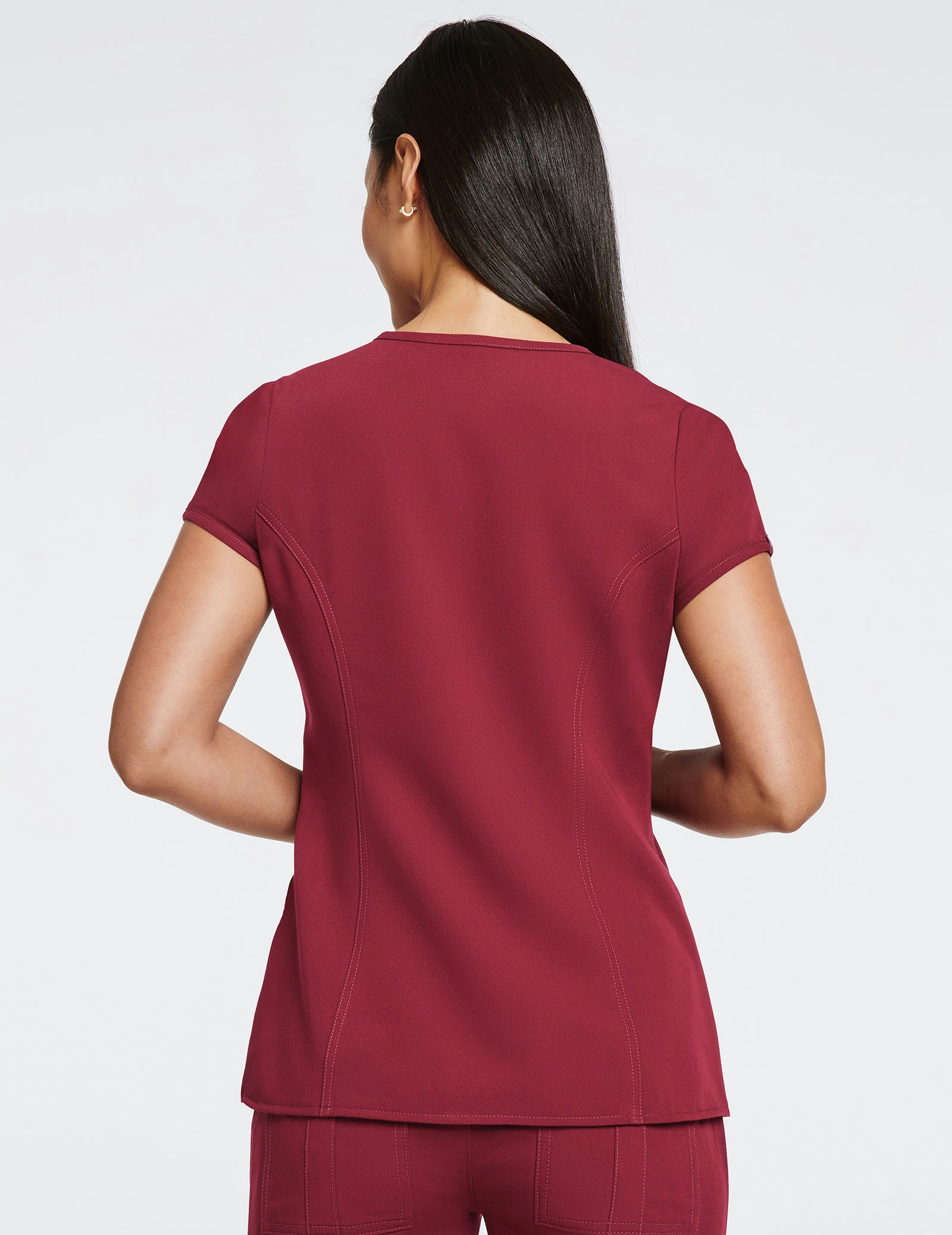 Women’s Rose Zip Signature Tulip Top in Wine Medical Scrubs by Jaanuu