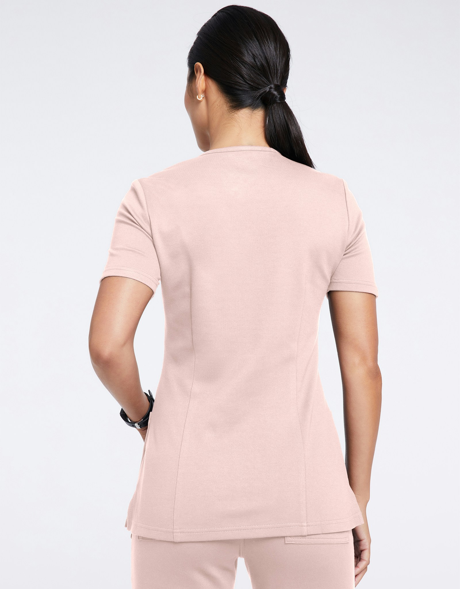 Women’s Rose Trim 4Pocket Top in Blushing Pink Medical Scrubs by Jaanuu