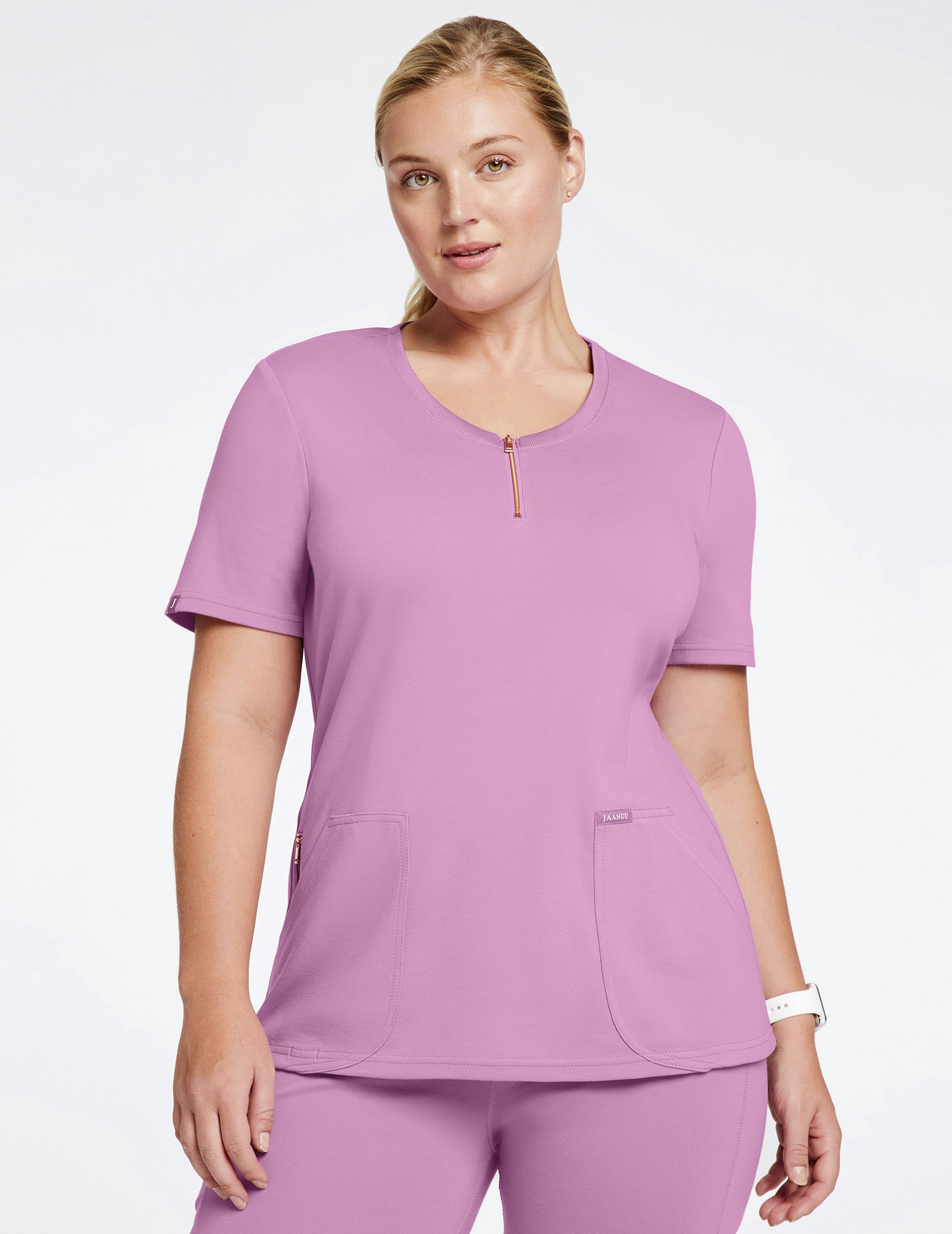 Women’s Rose Trim Rib Crew Top in Mauve Medical Scrubs by Jaanuu