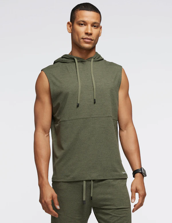Men's Heather Olive Lounge Tank Top Hoodie | Jaanuu