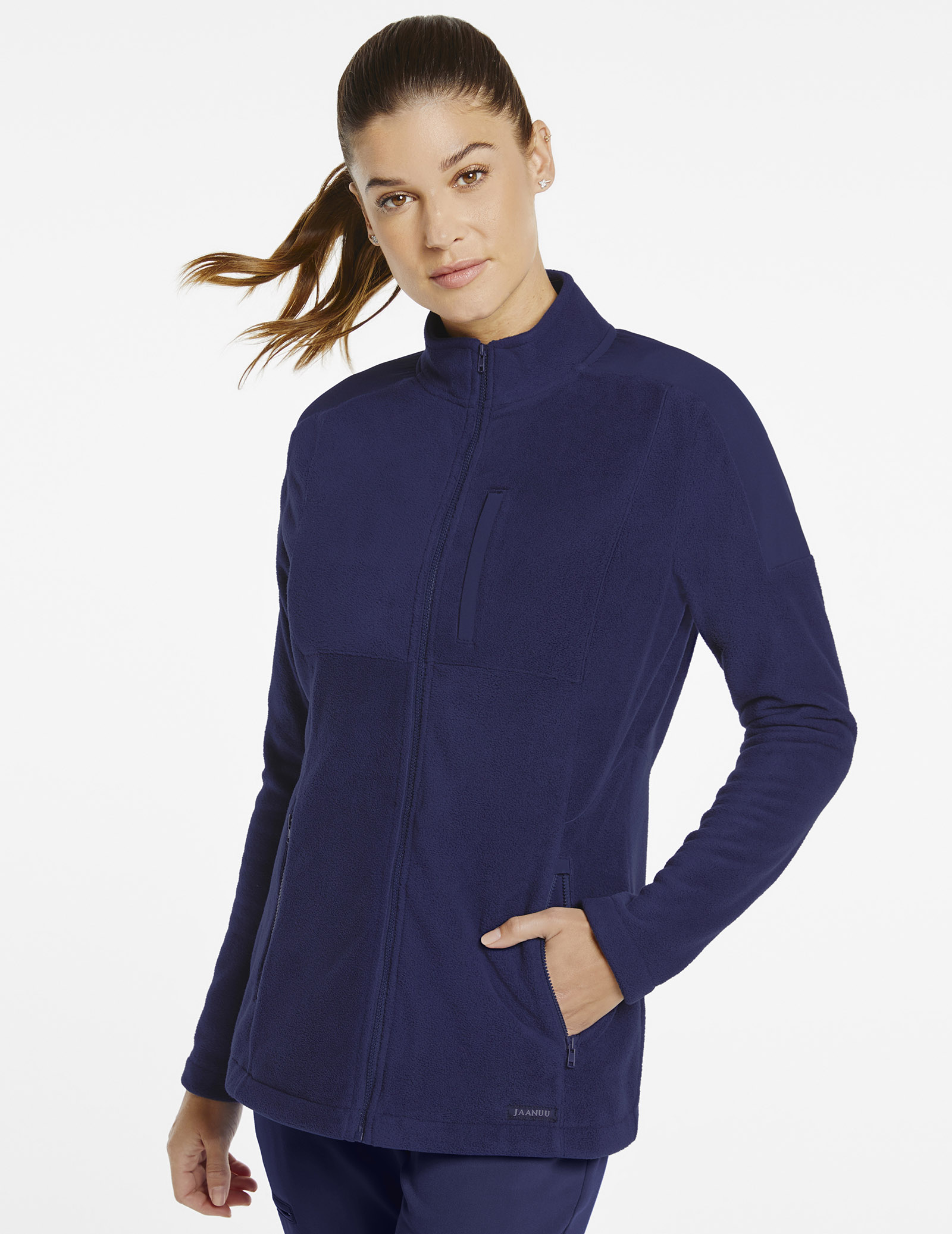 ladies navy zip up fleece