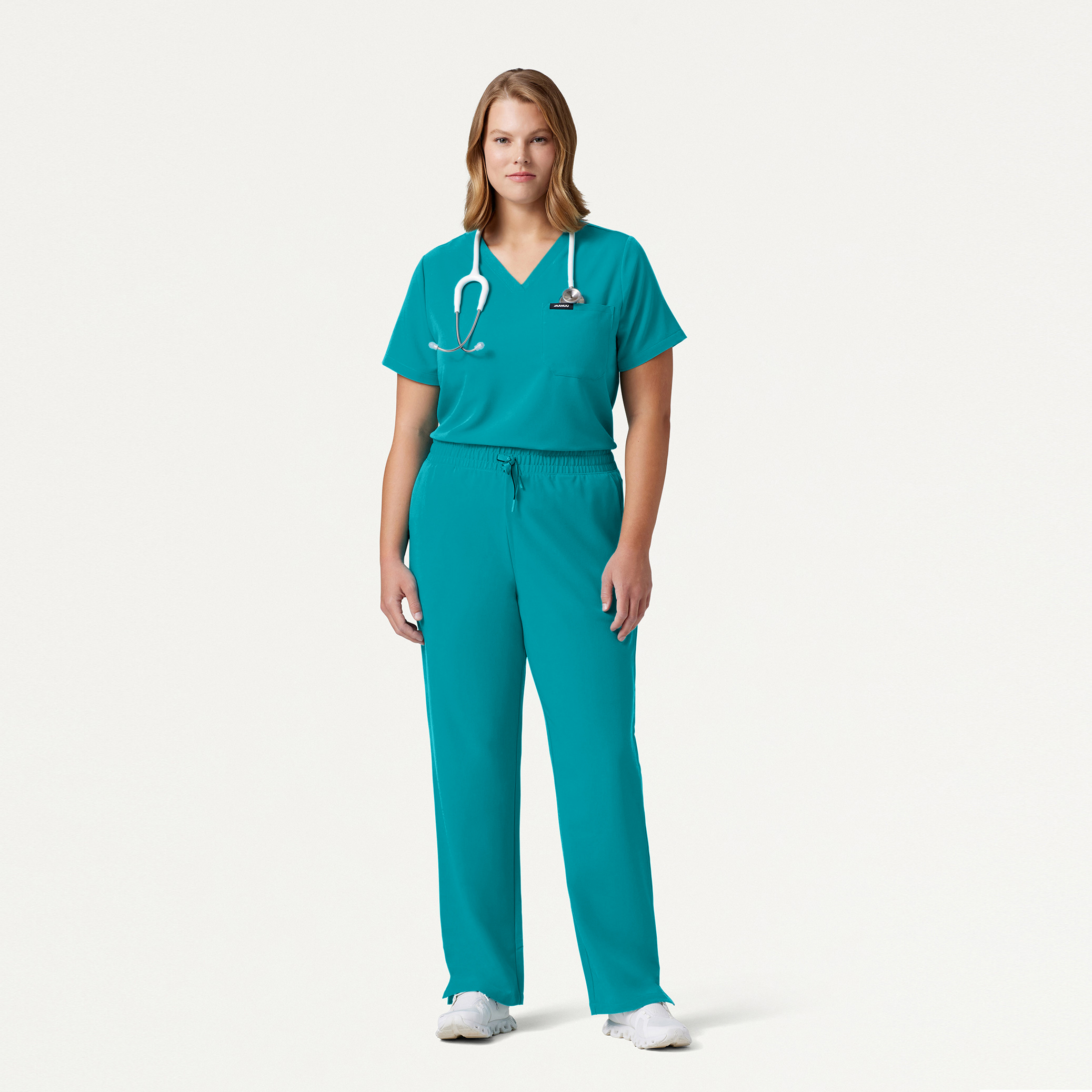 Rhena Essential 1Pocket Scrub Top in Aqua Women's Tops by Jaanuu