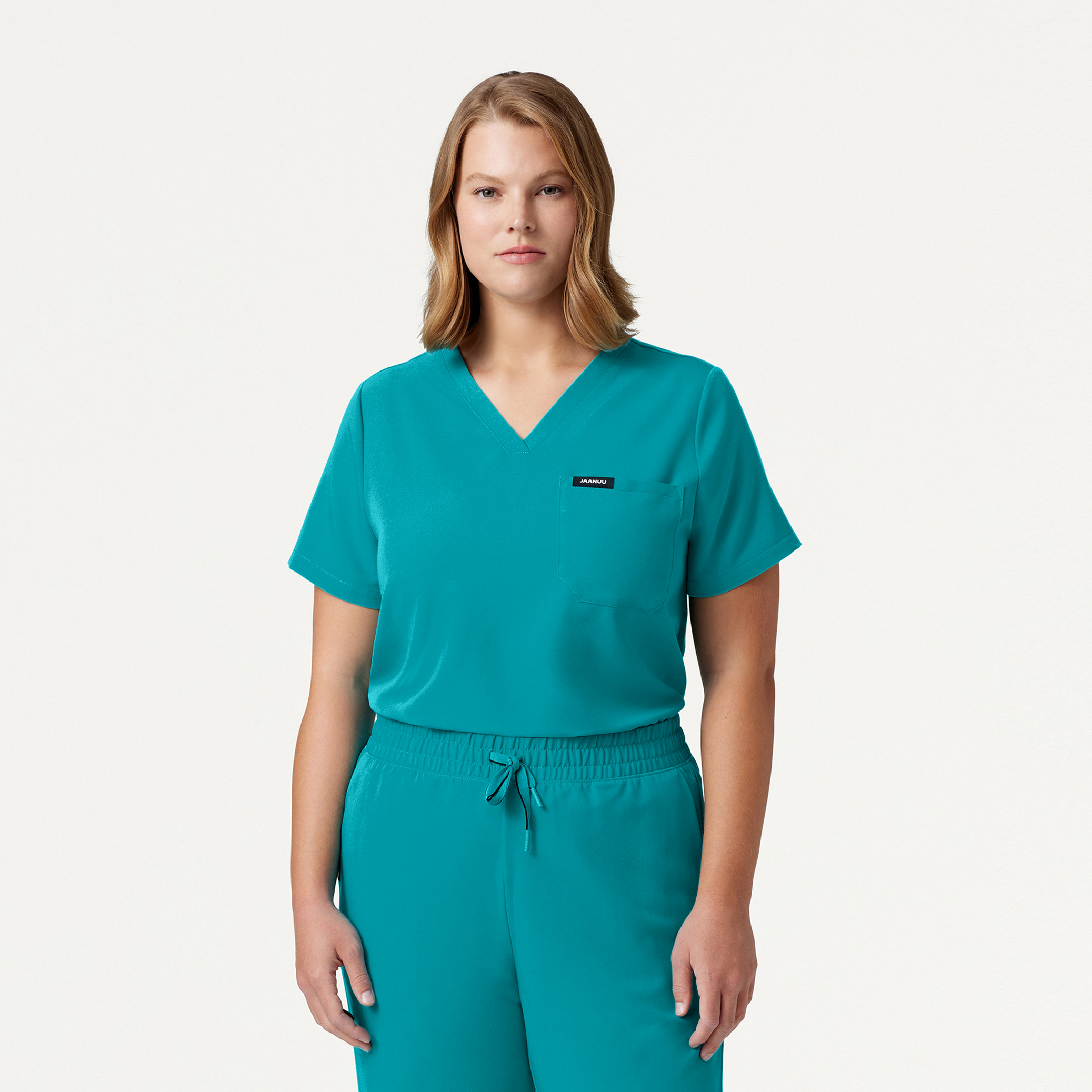 Rhena Essential 1Pocket Scrub Top in Aqua Women's Tops by Jaanuu
