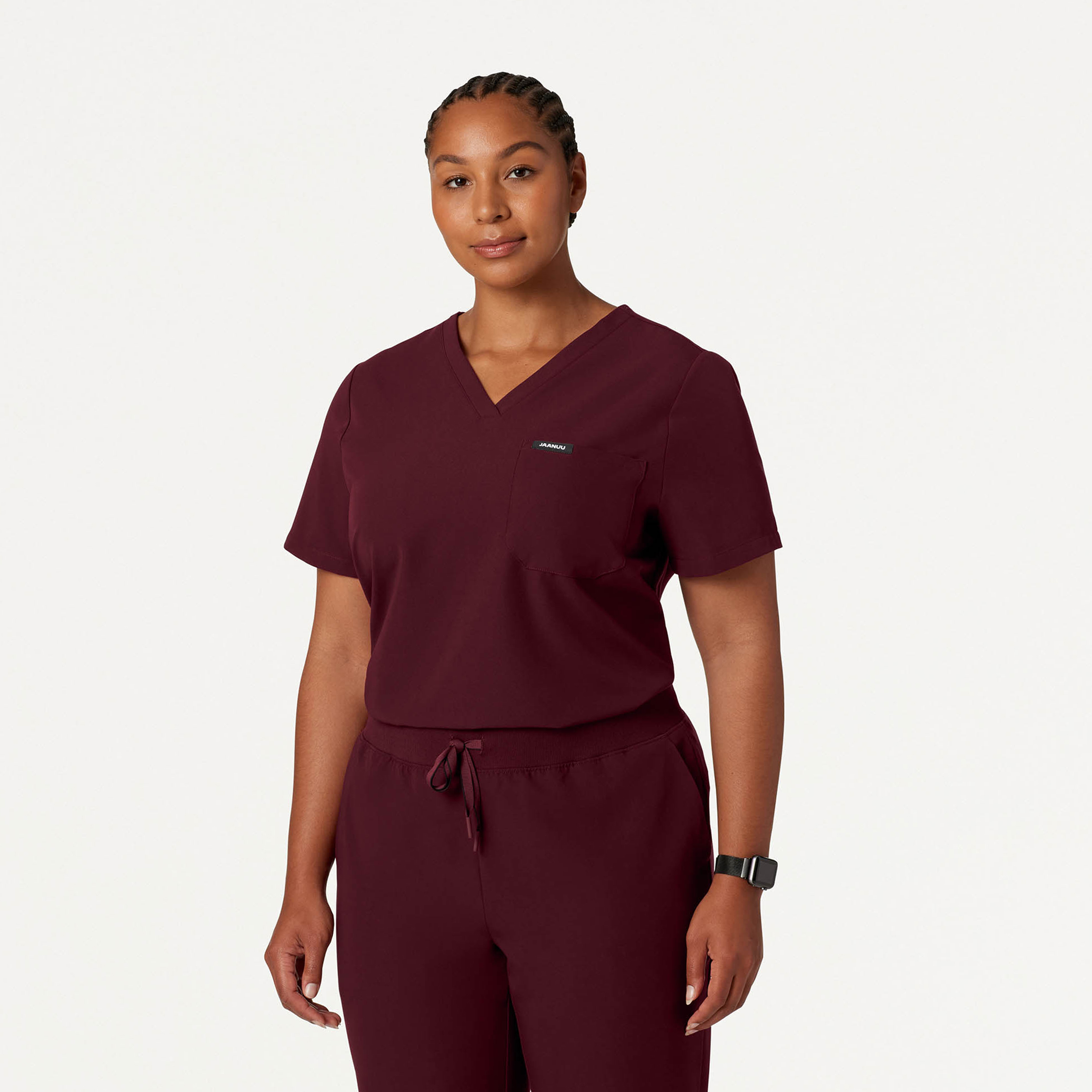 Rhena Classic Scrub Top in Burgundy Women's Tops by Jaanuu