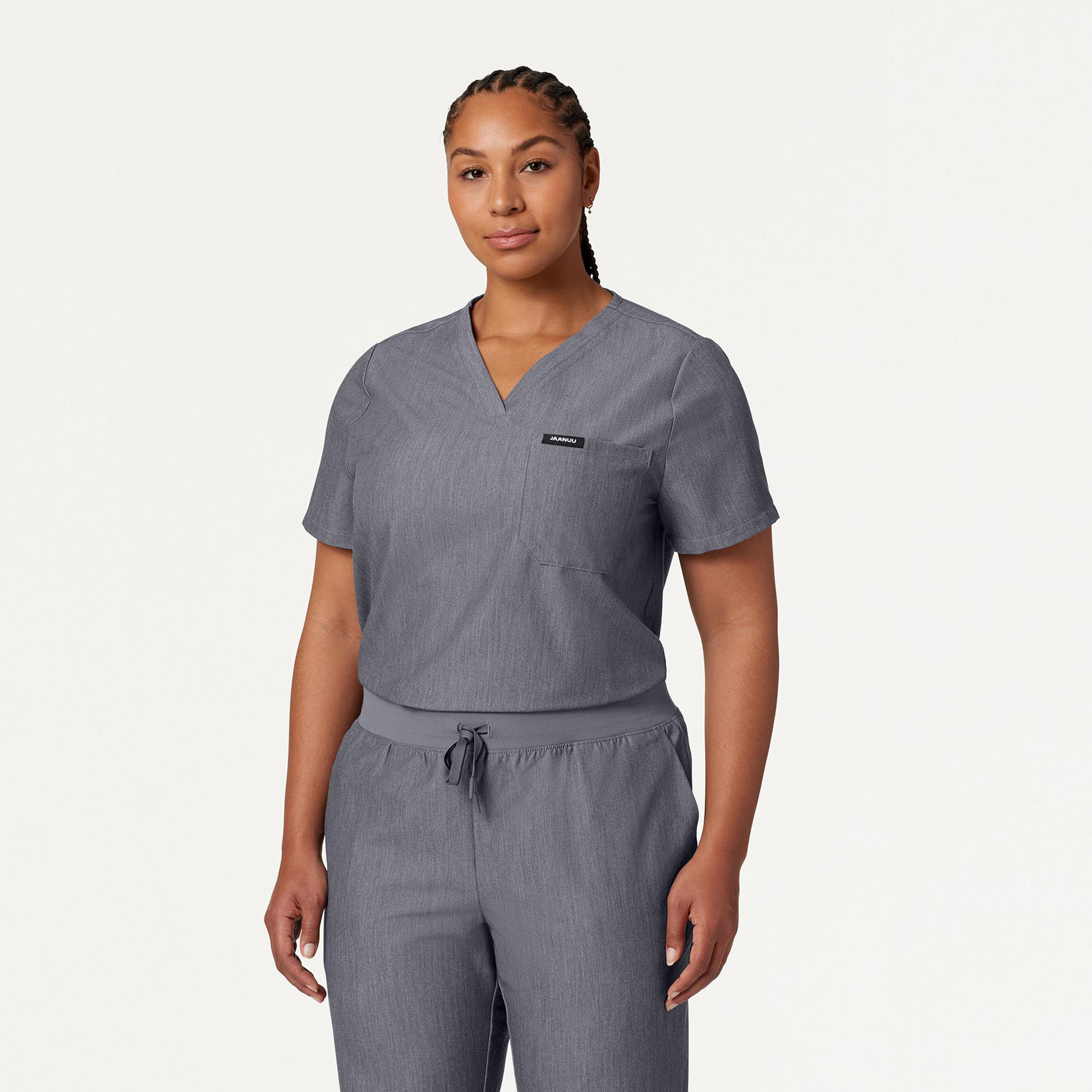 Rhena Classic Scrub Top in Heather Gray Women's Tops by Jaanuu