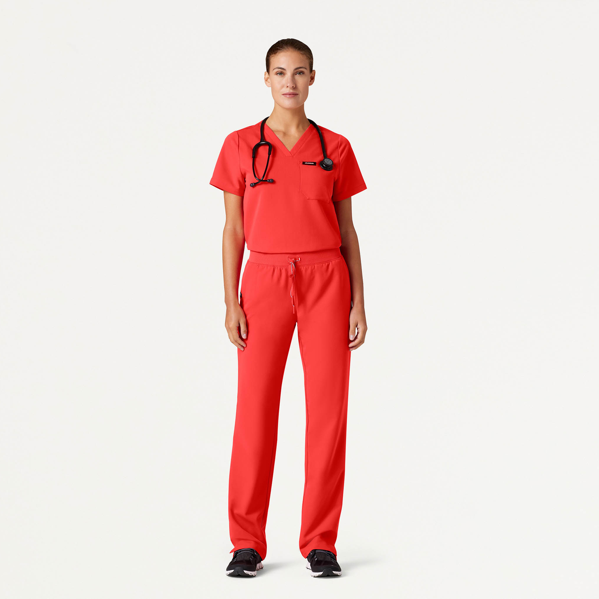 Rhena Essential 1Pocket Scrub Top in Solar Red Women's Tops by Jaanuu