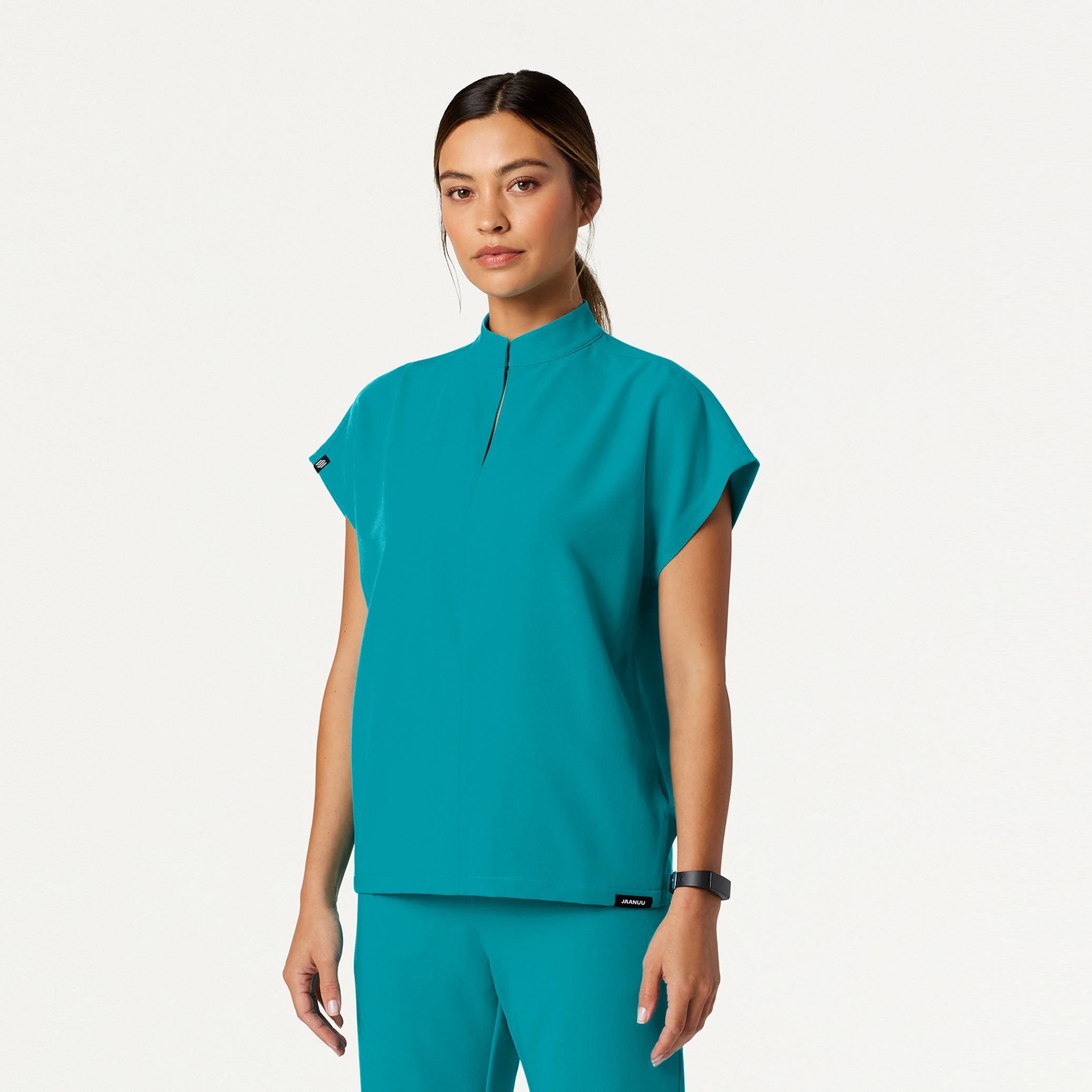 Aris 2-Pocket Oversize Scrub Top in Aqua - Women's Tops by Jaanuu