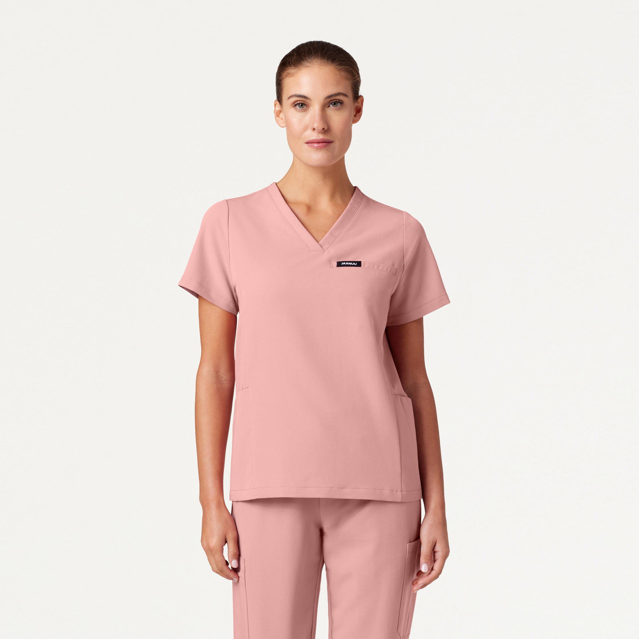 Jaanuu Women's Blushing Pink Scrubs Top and Jogger Set - Size S 2024