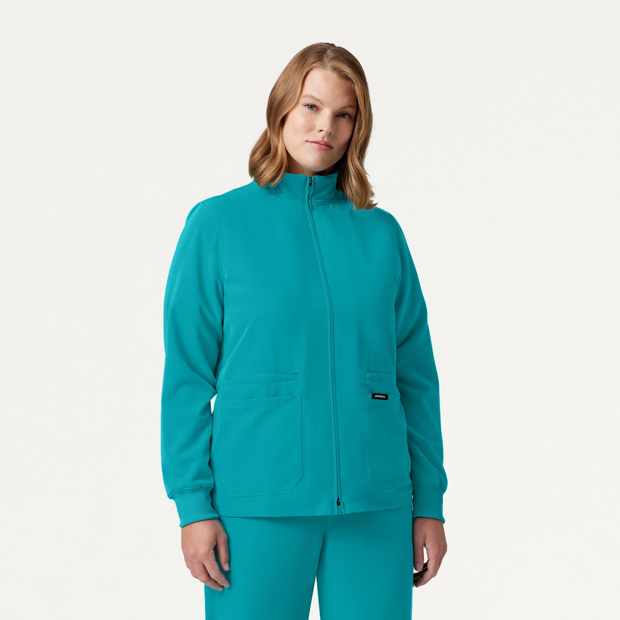 Ceri Essential 6Pocket Scrub Jacket in Aqua Women's Jackets by Jaanuu