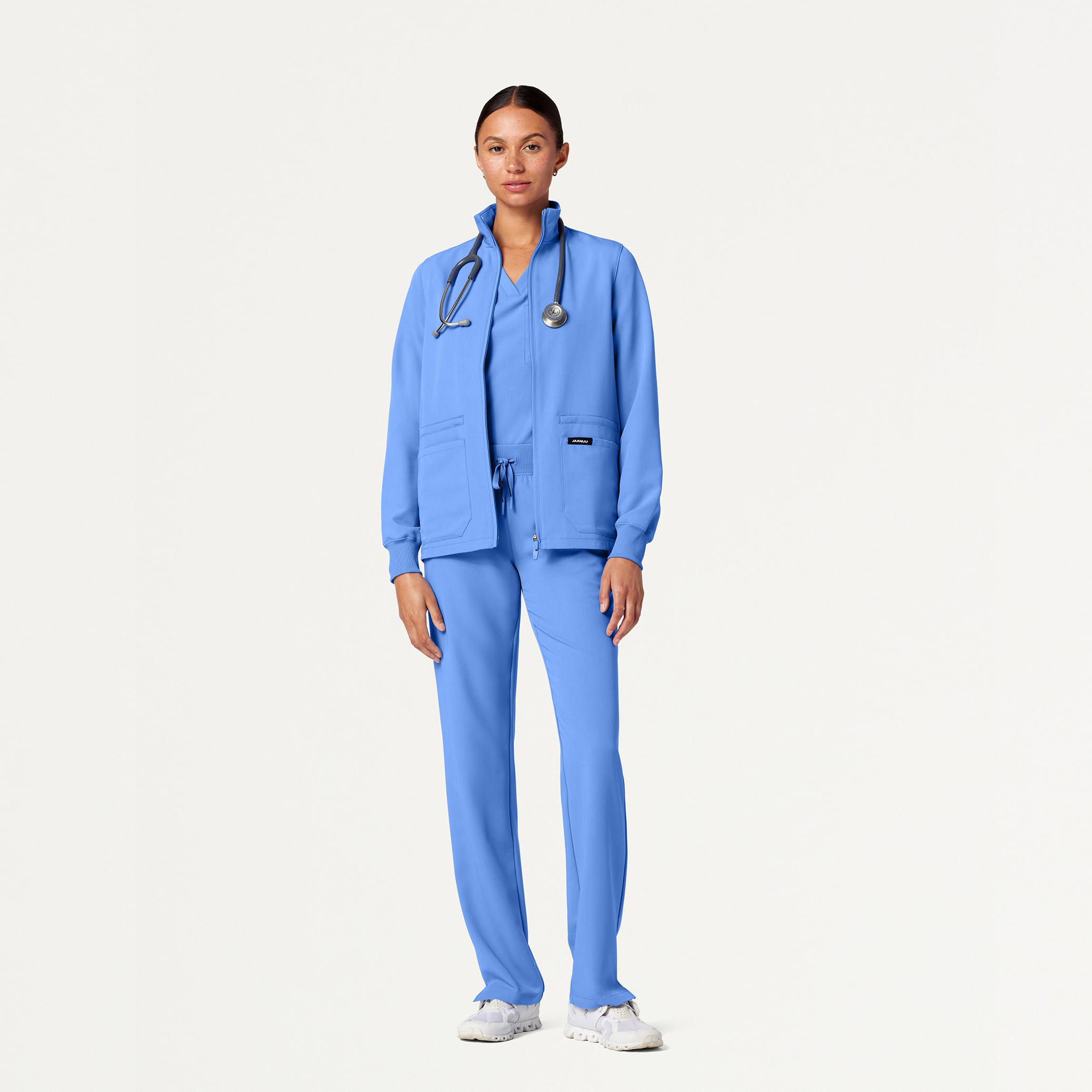 Ceri Essential 6Pocket Scrub Jacket in Ceil Blue Women's Jackets by