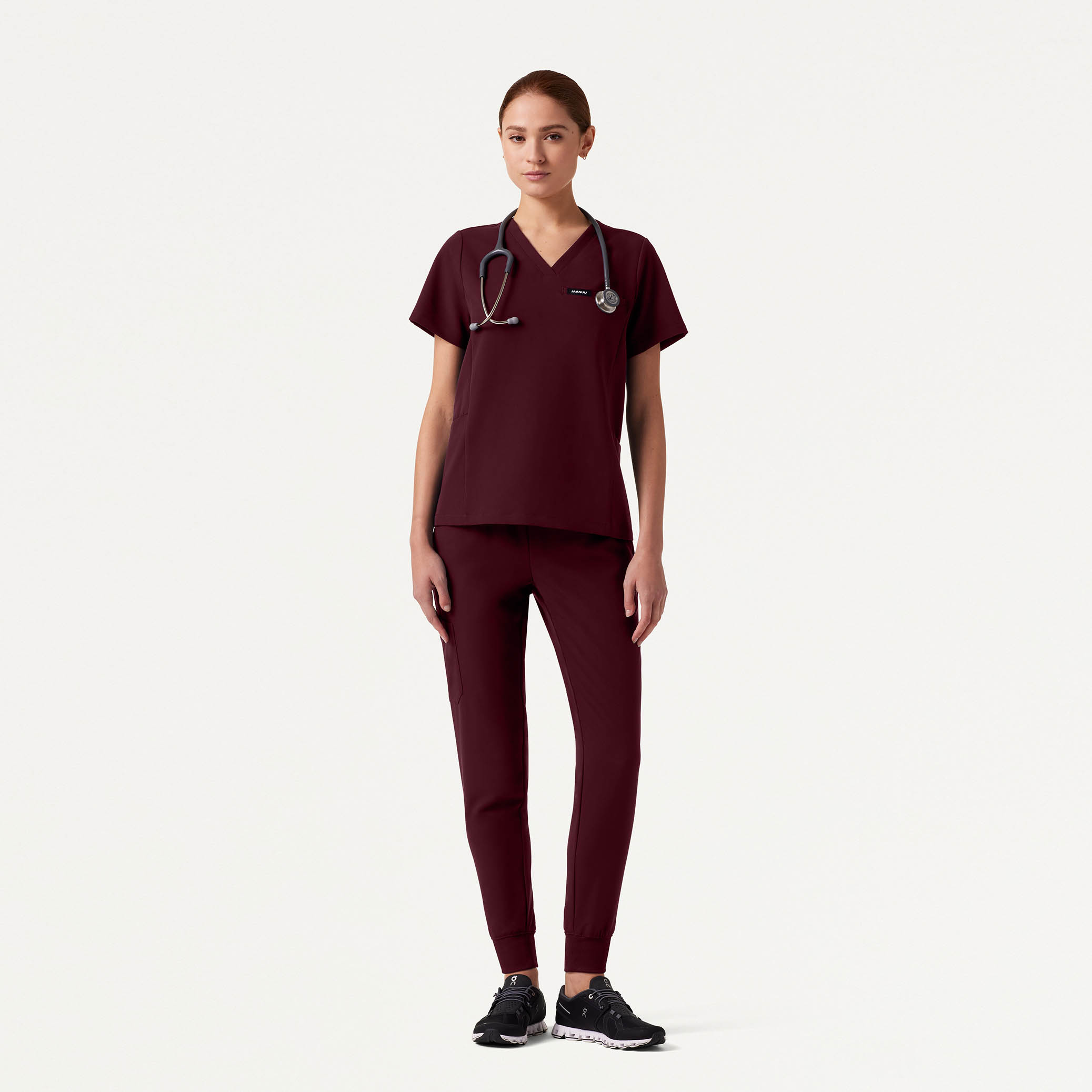 Jaanuu Women's Wine shops Scrubs Top and Jogger Set - Size S