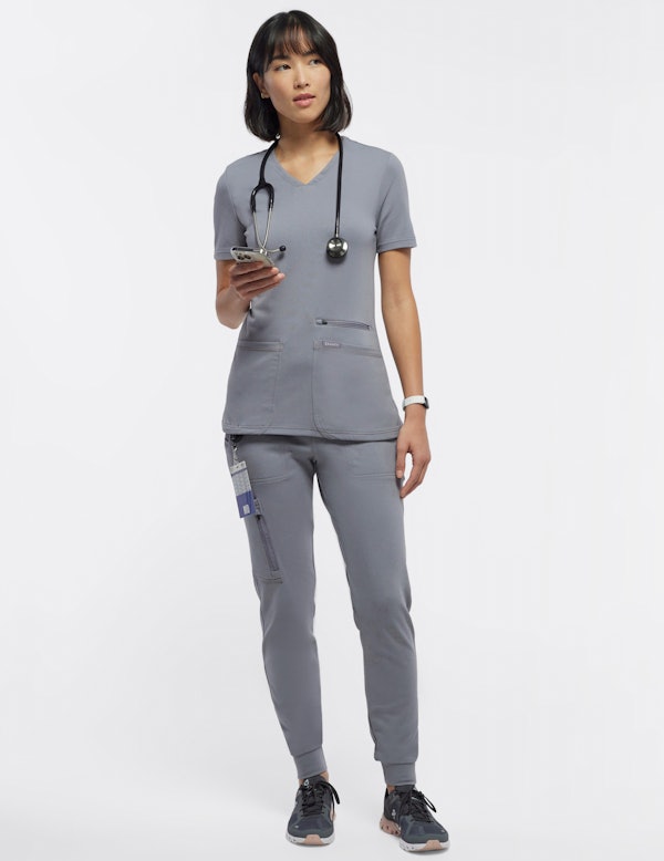 Stretch Jogger Scrub Sets Medical Uniforms V-Neck 1-pocket Top