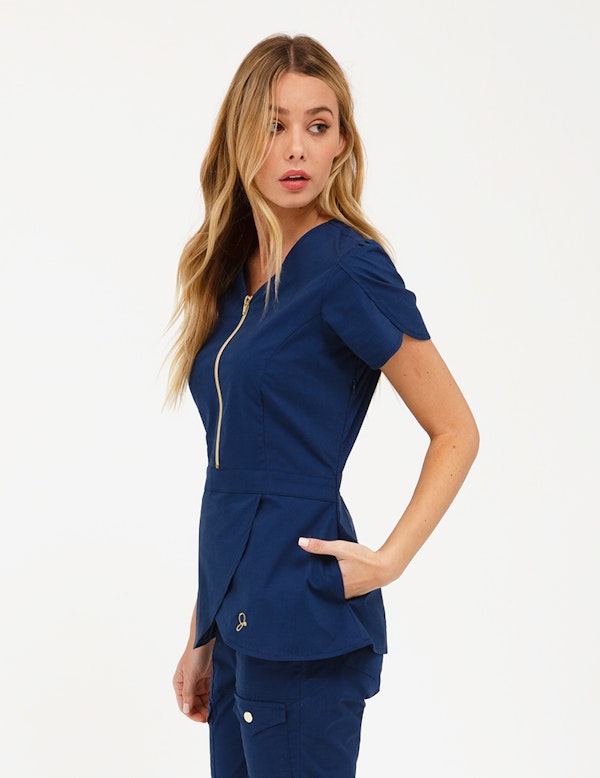 Tulip Top in Estate Navy Blue Medical Scrubs by Jaanuu